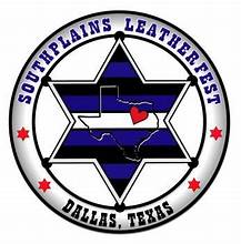 South Plains Leatherfest event logo, blue and red with text